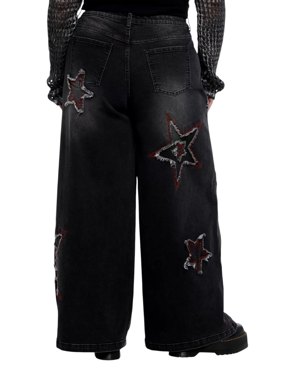 Hot Topic Red & Grey Distressed Stars Wide Leg Jeans Women’s Sz 16 - Picture 9 of 9